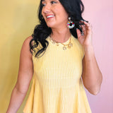 Flared Ribbed Knit Sweater Tank Top - Lemon - Lace and Grace Boutique