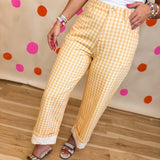 Gingham Printed Rolled Up Barrel Pants - Light Yellow - Lace and Grace Boutique