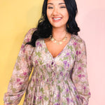 Tencel Floral Smocked Button Down Maxi Dress - Eucalyptus - Lace and Grace Boutique