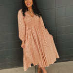 Smocked Button Down Long Sleeve Maxi Dress - Clay - Lace and Grace Boutique