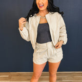 Floral Jacquard Zip Up Jacket - Ecru