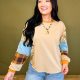 Paisley Multi Print Long Sleeve Terry Top - Beige Multi