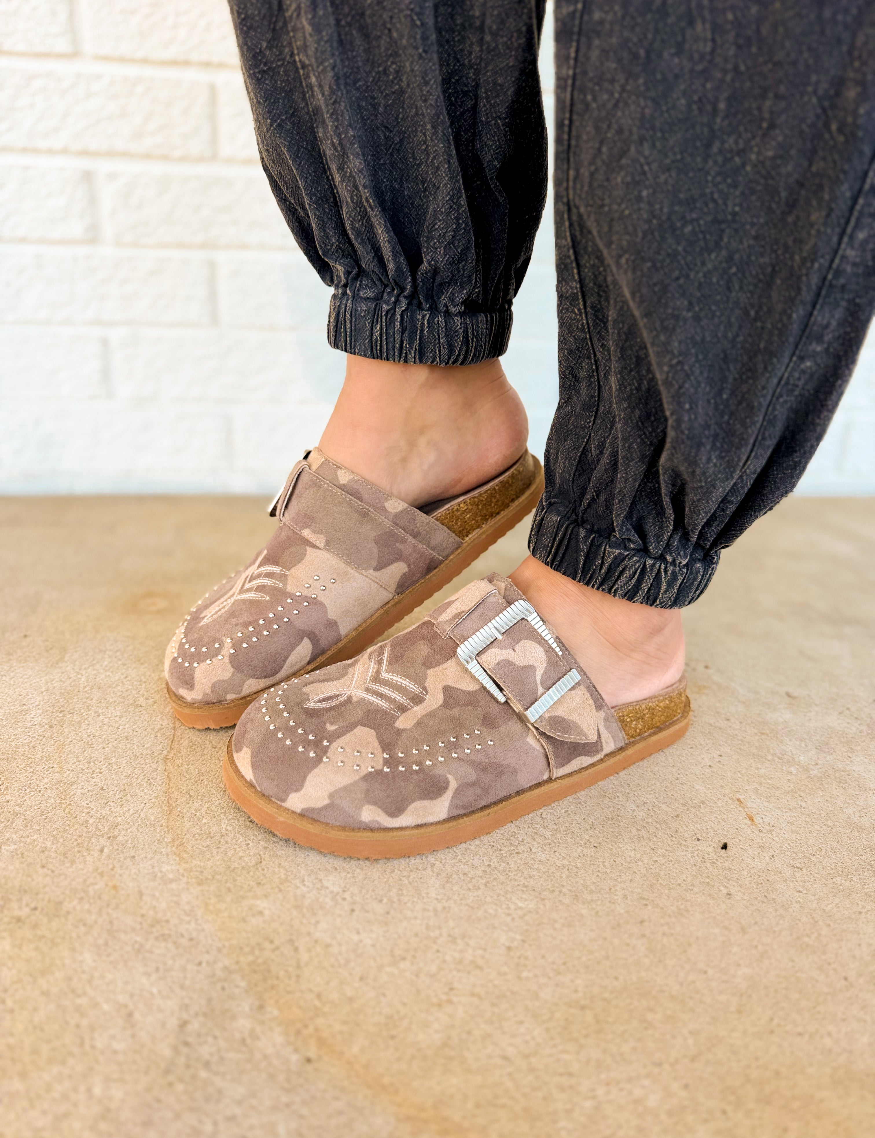 Josephine Suede Studded Clog - Camo - Lace and Grace Boutique