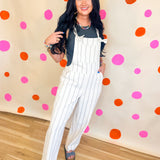 Striped Pattern Overall - Oatmeal/Black