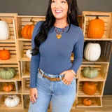 Basic Ribbed Crewneck Long Sleeve Top - Dark Indigo - Lace and Grace Boutique