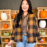 Tartan Plaid Button Down Flannel Top - Latte - Lace and Grace Boutique