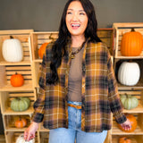 Tartan Plaid Button Down Flannel Top - Latte - Lace and Grace Boutique