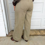 Cotton Twill Wide Leg Pants - Grey - Lace and Grace Boutique