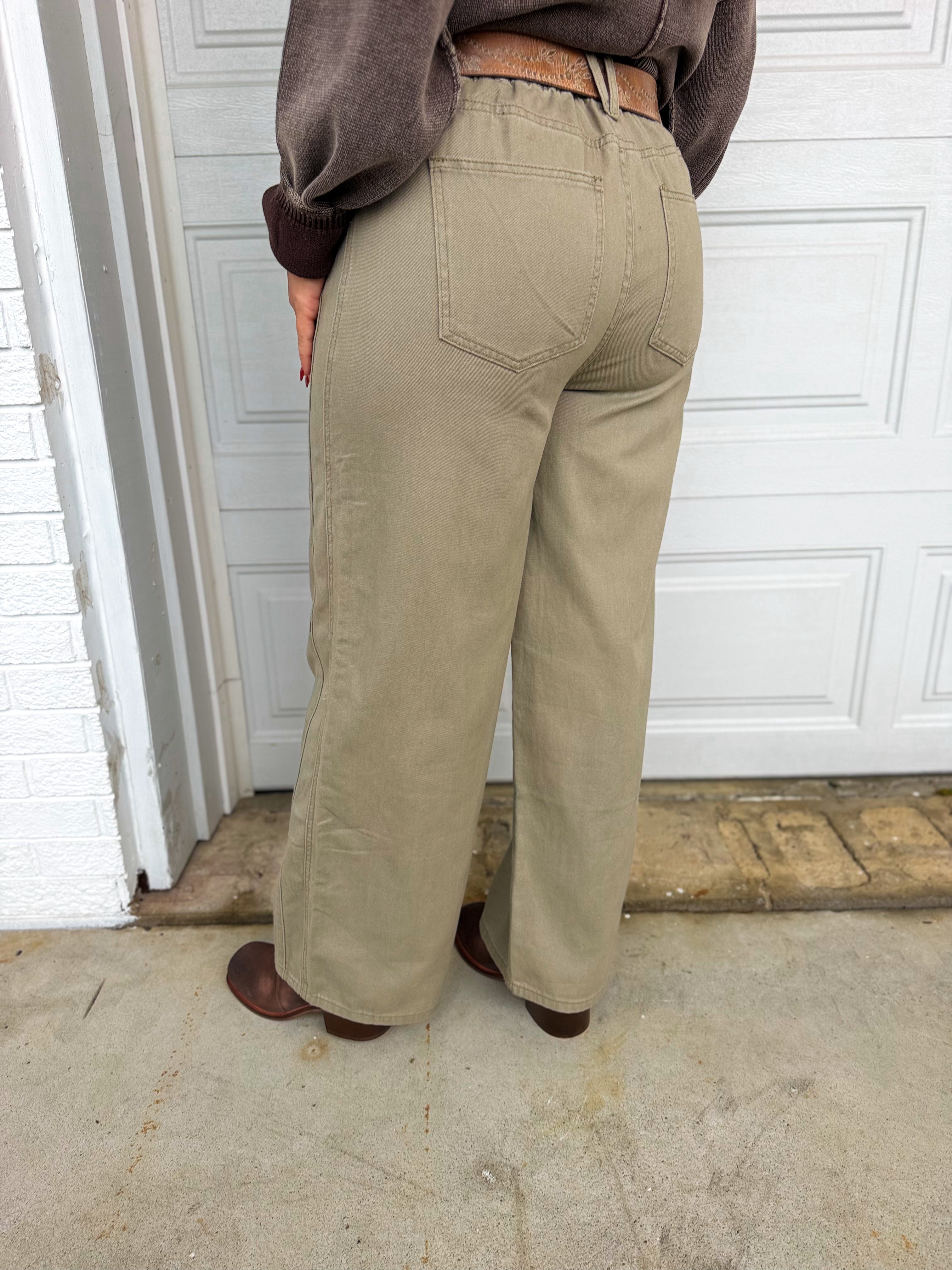 Cotton Twill Wide Leg Pants - Grey - Lace and Grace Boutique