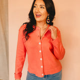 Raw Edge Neckline Button-Up Cardigan - Sunkist - Lace and Grace Boutique