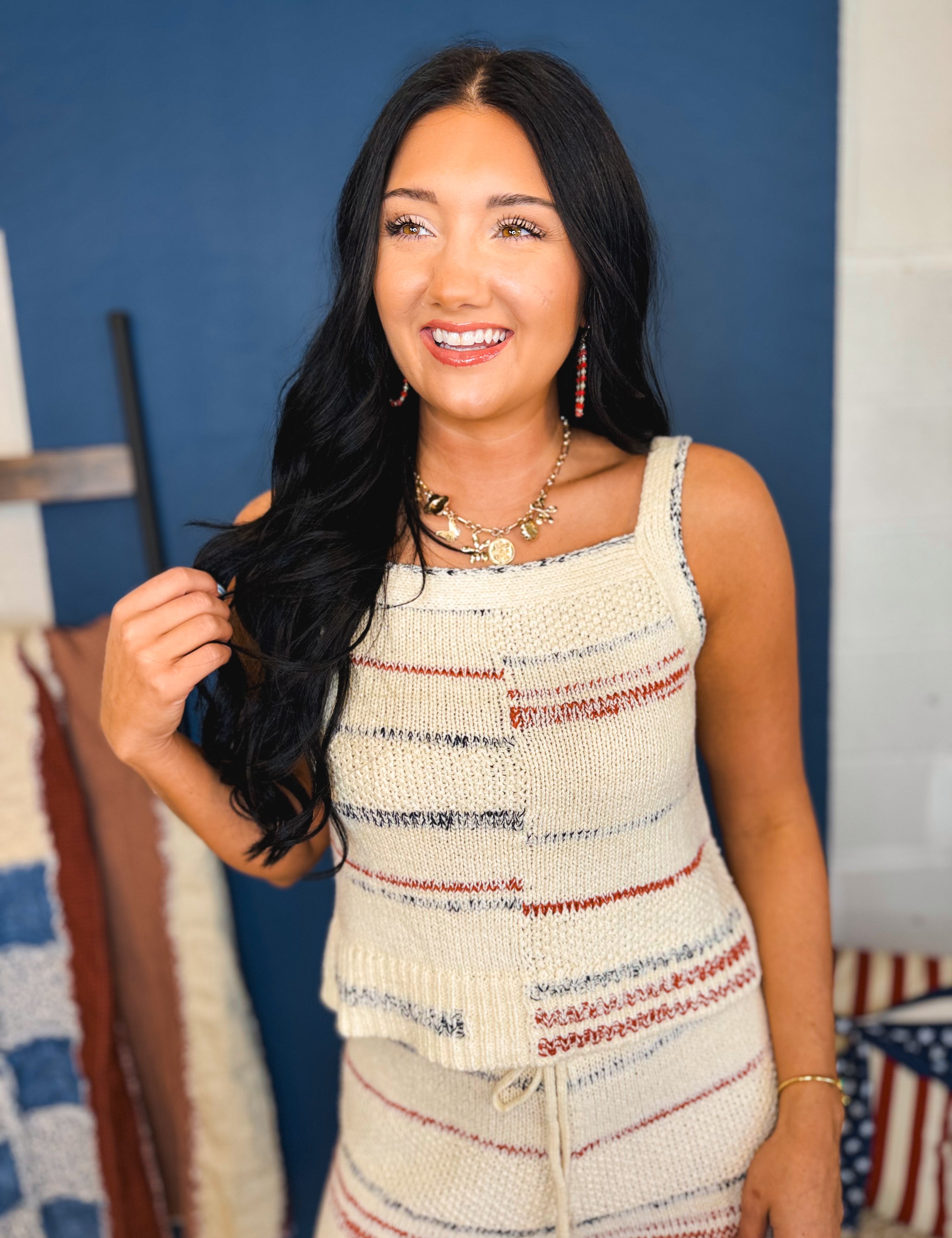 Textured Stripe Pattern Knit Top - Cream Multi - Lace and Grace Boutique