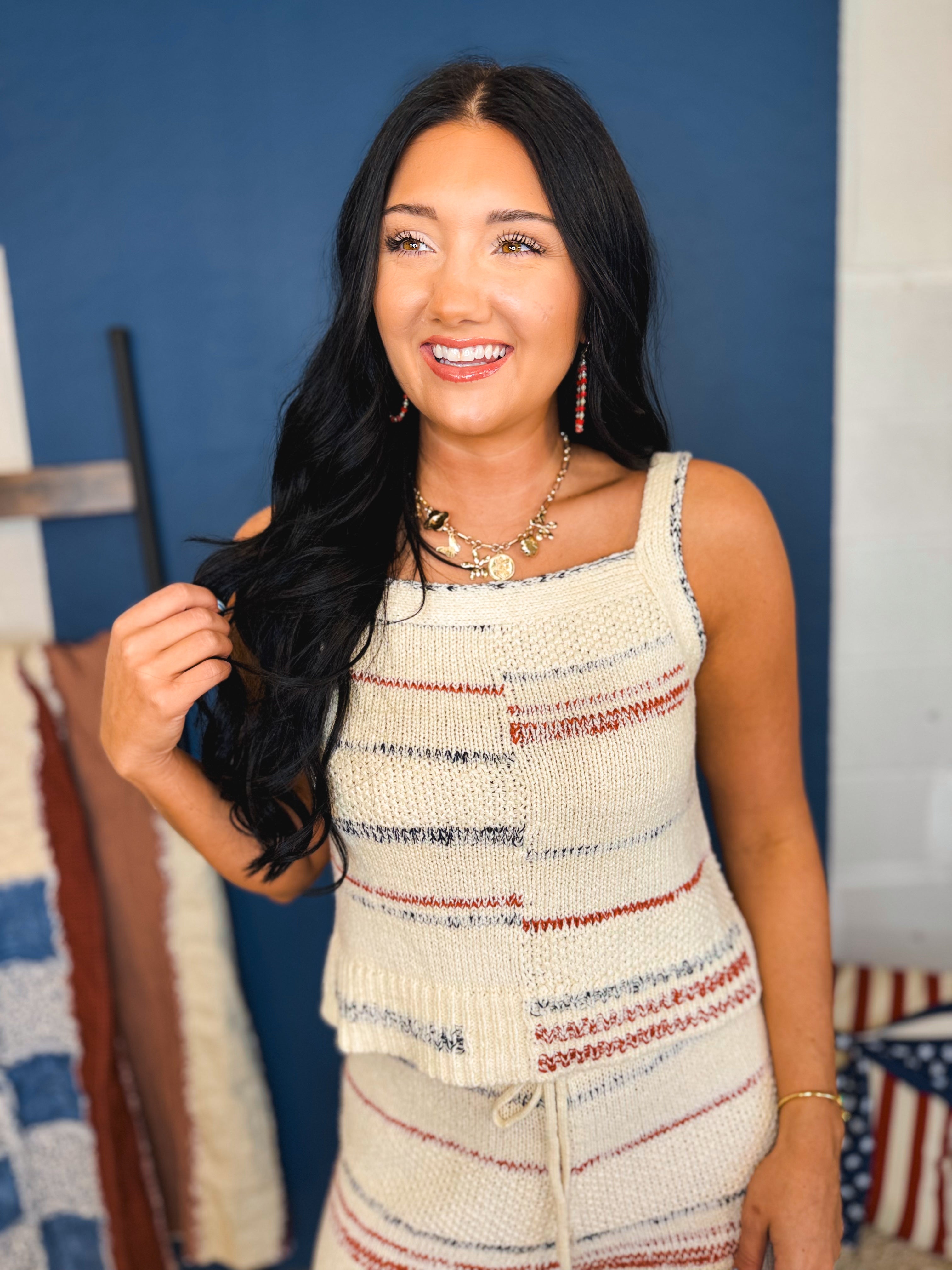 Textured Stripe Pattern Knit Top - Cream Multi - Lace and Grace Boutique