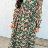 Delicate Floral Print Tiered Button Down Maxi Dress - Eucalyptus