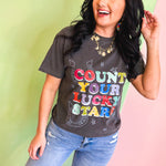 Count Your Lucky Stars Graphic Tee - Charcoal - Lace and Grace Boutique