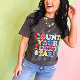 Count Your Lucky Stars Graphic Tee - Charcoal - Lace and Grace Boutique
