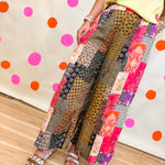 POL Multi Print Stitched Woven Pants - Taupe Pink Multi - Lace and Grace Boutique