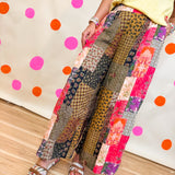 POL Multi Print Stitched Woven Pants - Taupe Pink Multi - Lace and Grace Boutique