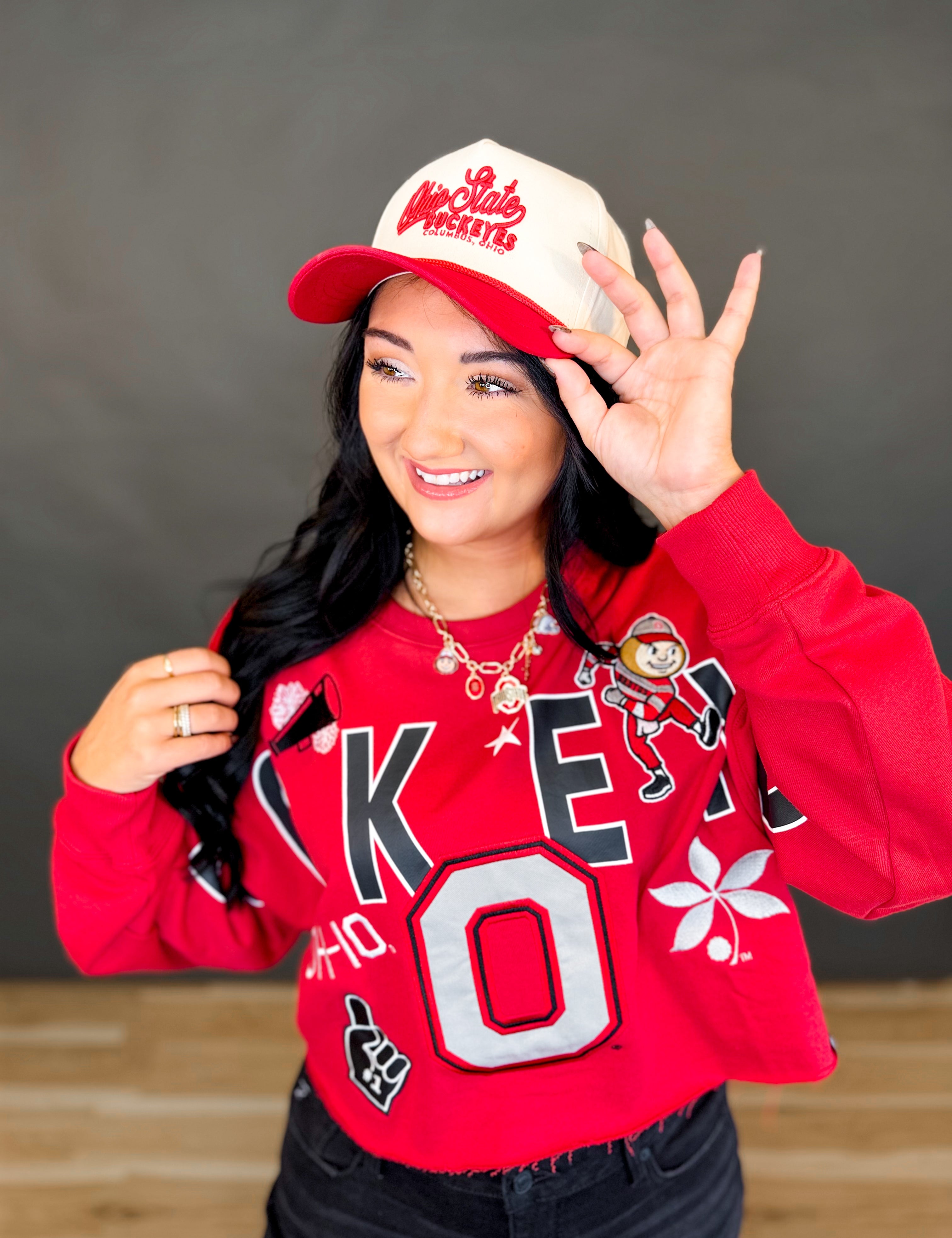 Ohio State Classic Canvas Baseball Hat - Red/Ivory - Lace and Grace Boutique