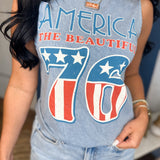 America 76 Graphic Tank Top - Mineral Vintage Blue - Lace and Grace Boutique