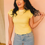 Lettuce Hem Mini Waffle Knit Top - Lemon - Lace and Grace Boutique