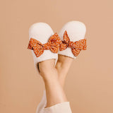 Fall Floral Bow Fuzzy Slippers