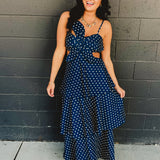 Denim Floral Embroidered Tiered Flare Maxi Dress - Lace and Grace Boutique