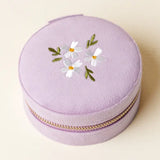 Round Velvet Jewelry Case - Floral Lilac