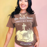 The Good News Graphic Tee - Espresso - Lace and Grace Boutique