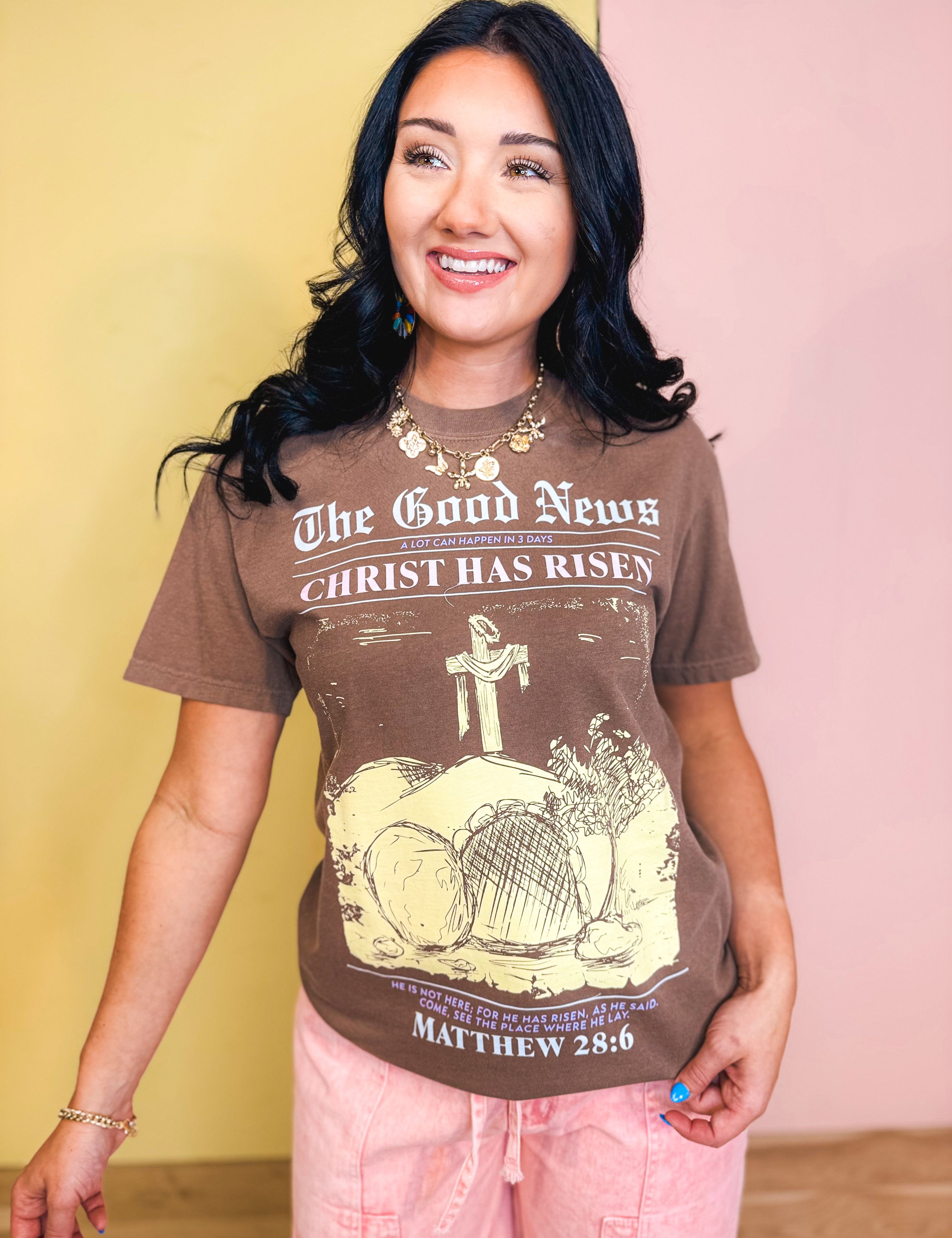 The Good News Graphic Tee - Espresso - Lace and Grace Boutique