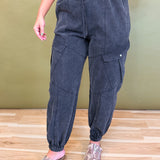 Mineral Washed Cargo Jogger Pants - Vintage Black