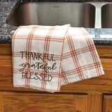 Thankful Grateful Blessed Embroidered Plaid Kitchen Towel
