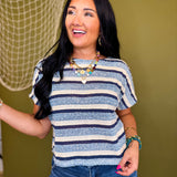 Striped Textured Crop Knit Tweed Top - Blue Combo - Lace and Grace Boutique