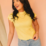 Lettuce Hem Mini Waffle Knit Top - Lemon - Lace and Grace Boutique