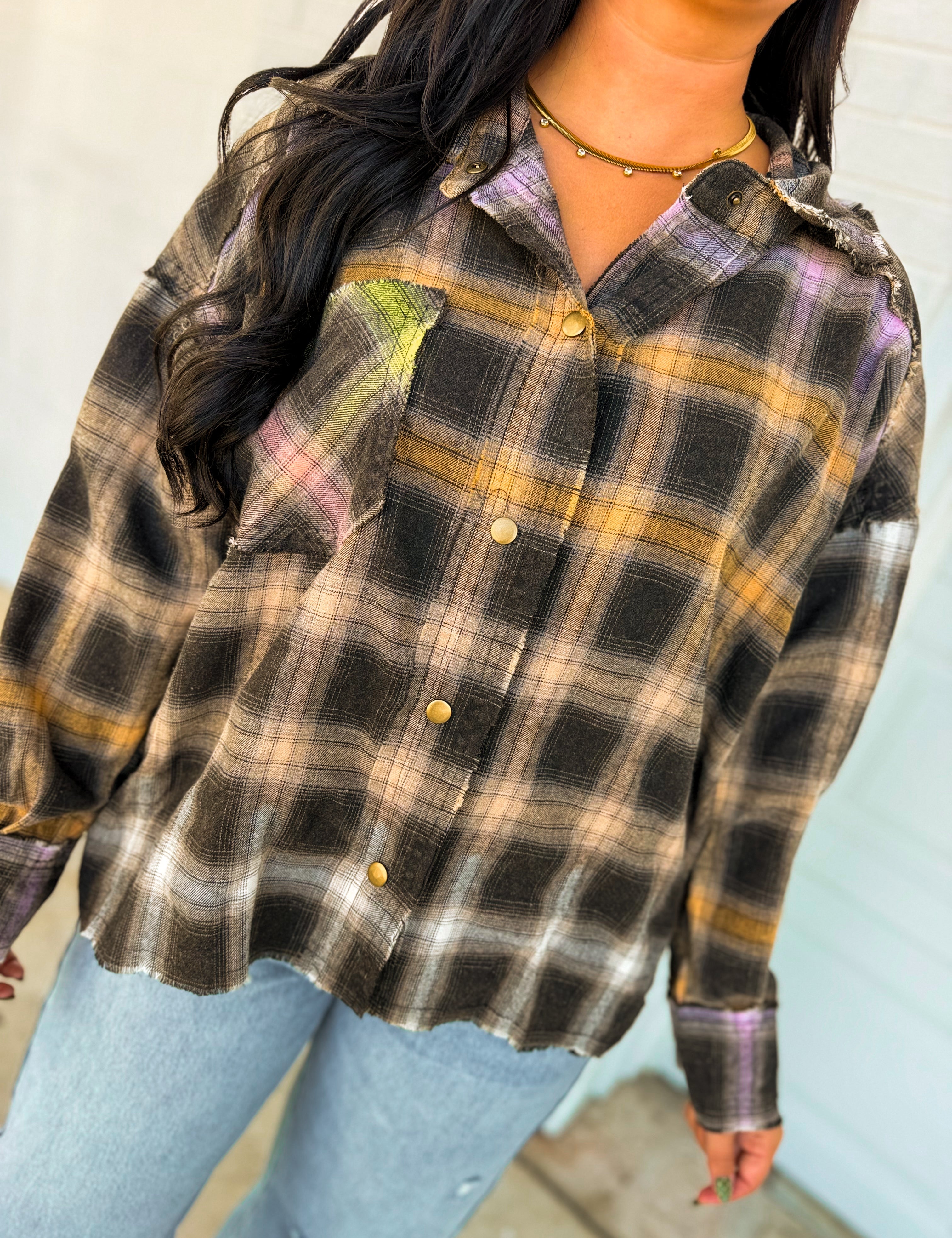 Multicolor Plaid Button Down Shirt - Black Multi - Lace and Grace Boutique