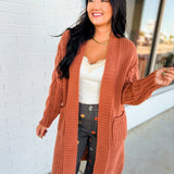 Solid Cable Knit Sleeve Knit Cardigan - Sunburn