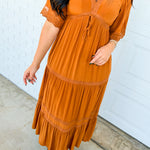 Lace Trim Front Tie Tiered Maxi Dress - Camel - Lace and Grace Boutique