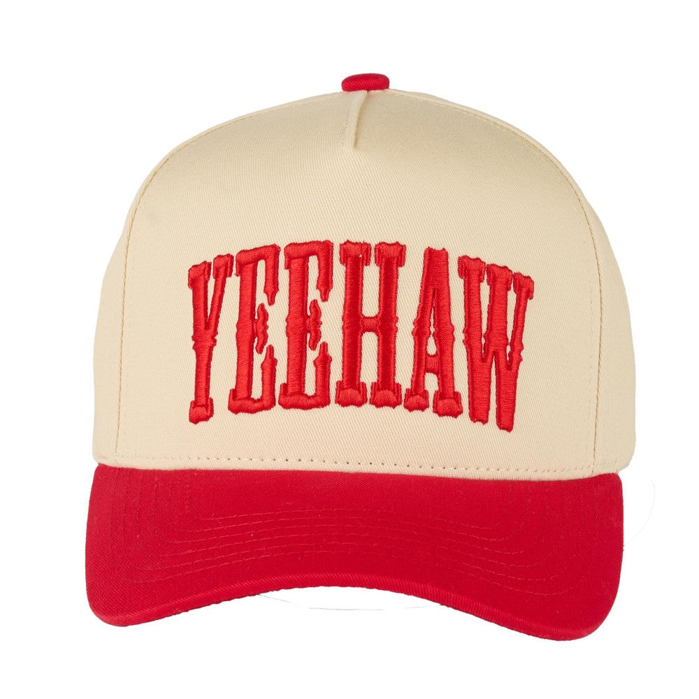 C.C "YEEHAW" Embroidered Two Tone Baseball Cap - Red/Beige - Lace and Grace Boutique