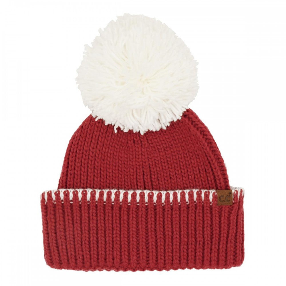 C.C Team Pom Beanie - Red/White - Lace and Grace Boutique