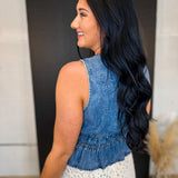Denim Tie Front Vest - Blue