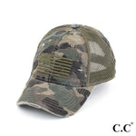 Distressed Embroidered USA Flag Camo Baseball Cap - Lace and Grace Boutique