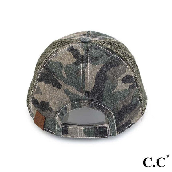 Distressed Embroidered USA Flag Camo Baseball Cap - Lace and Grace Boutique