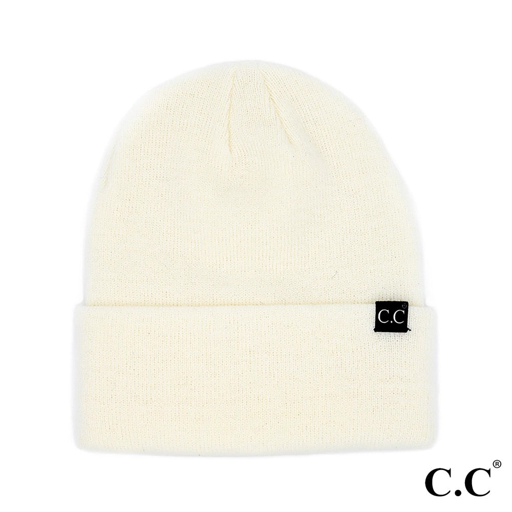 C.C Solid Cuff Beanie - Off White - Lace and Grace Boutique