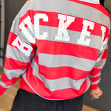 Ohio State Sequin Logo Collared Sweatshirt - Red/Grey
