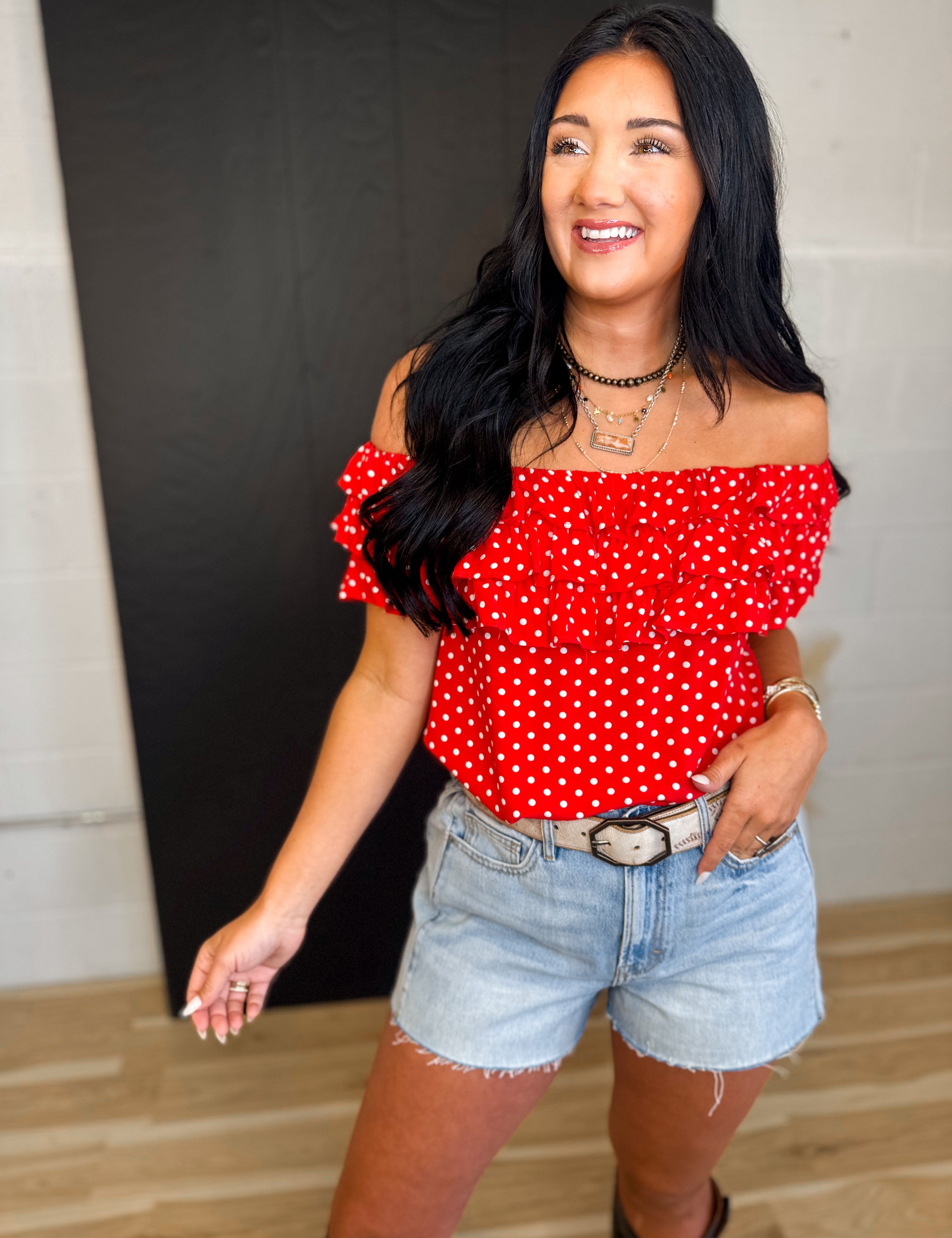 Polka Dot Layered Ruffle Top - Red - Lace and Grace Boutique