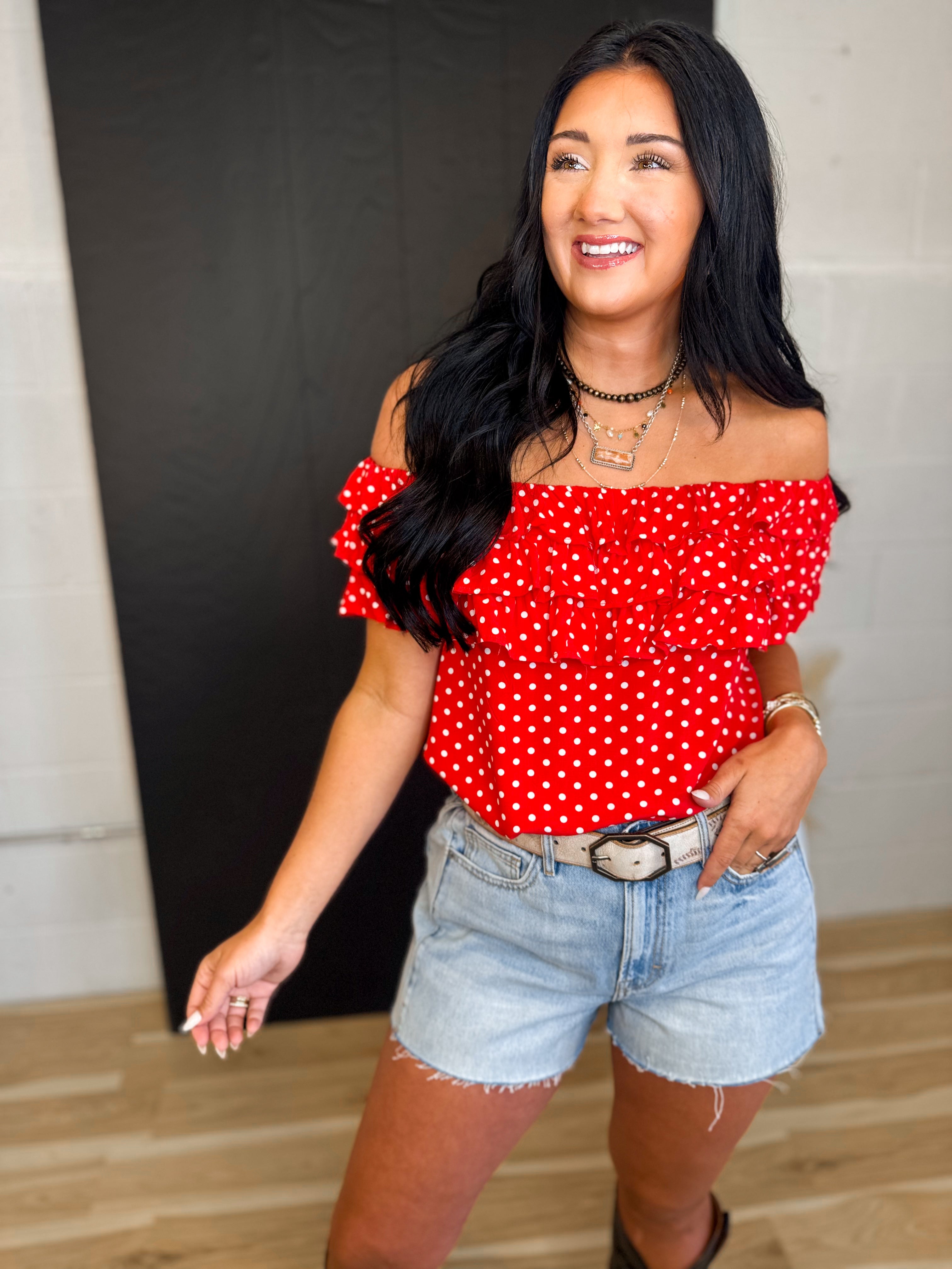 Polka Dot Layered Ruffle Top - Red - Lace and Grace Boutique