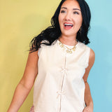 Triple Bow Knit Tank Top - Shell - Lace and Grace Boutique