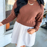 Sweater Back Tie Striped Twofer Mini Dress - Brown