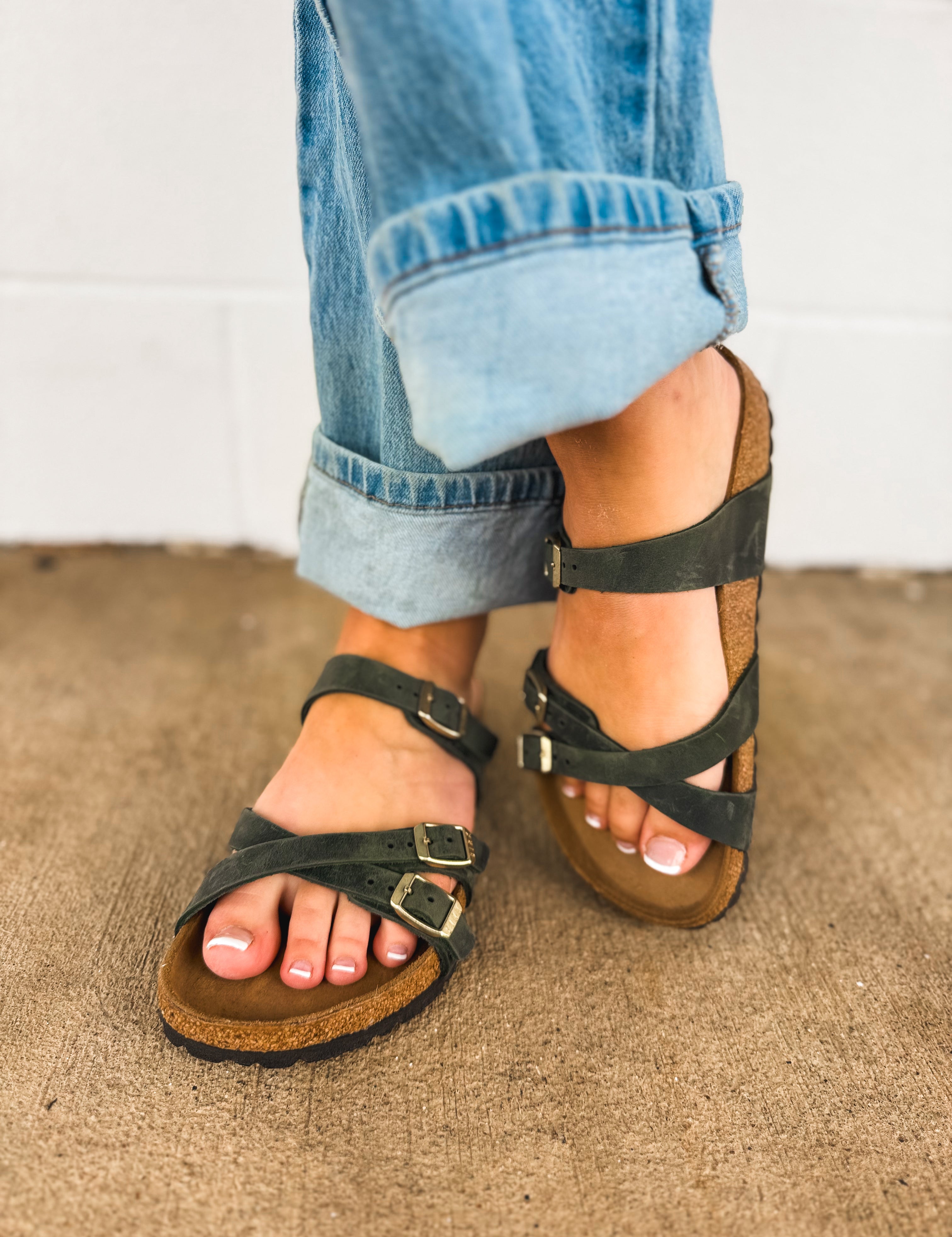 Birkenstock Franca Oiled Leather Sandal - Thyme - Lace and Grace Boutique