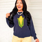 Corn Knit Pullover Sweater - Navy - Lace and Grace Boutique