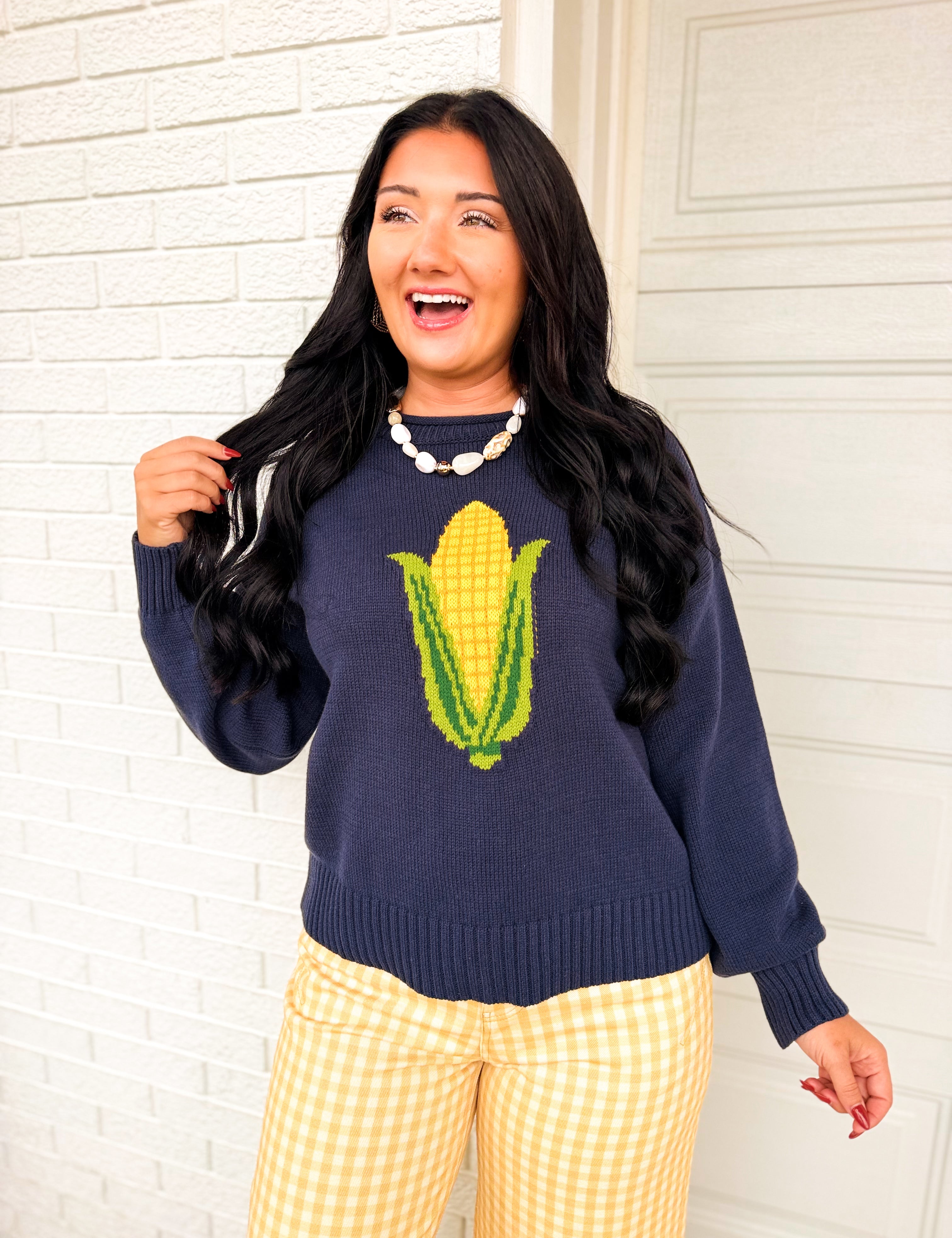 Corn Knit Pullover Sweater - Navy - Lace and Grace Boutique